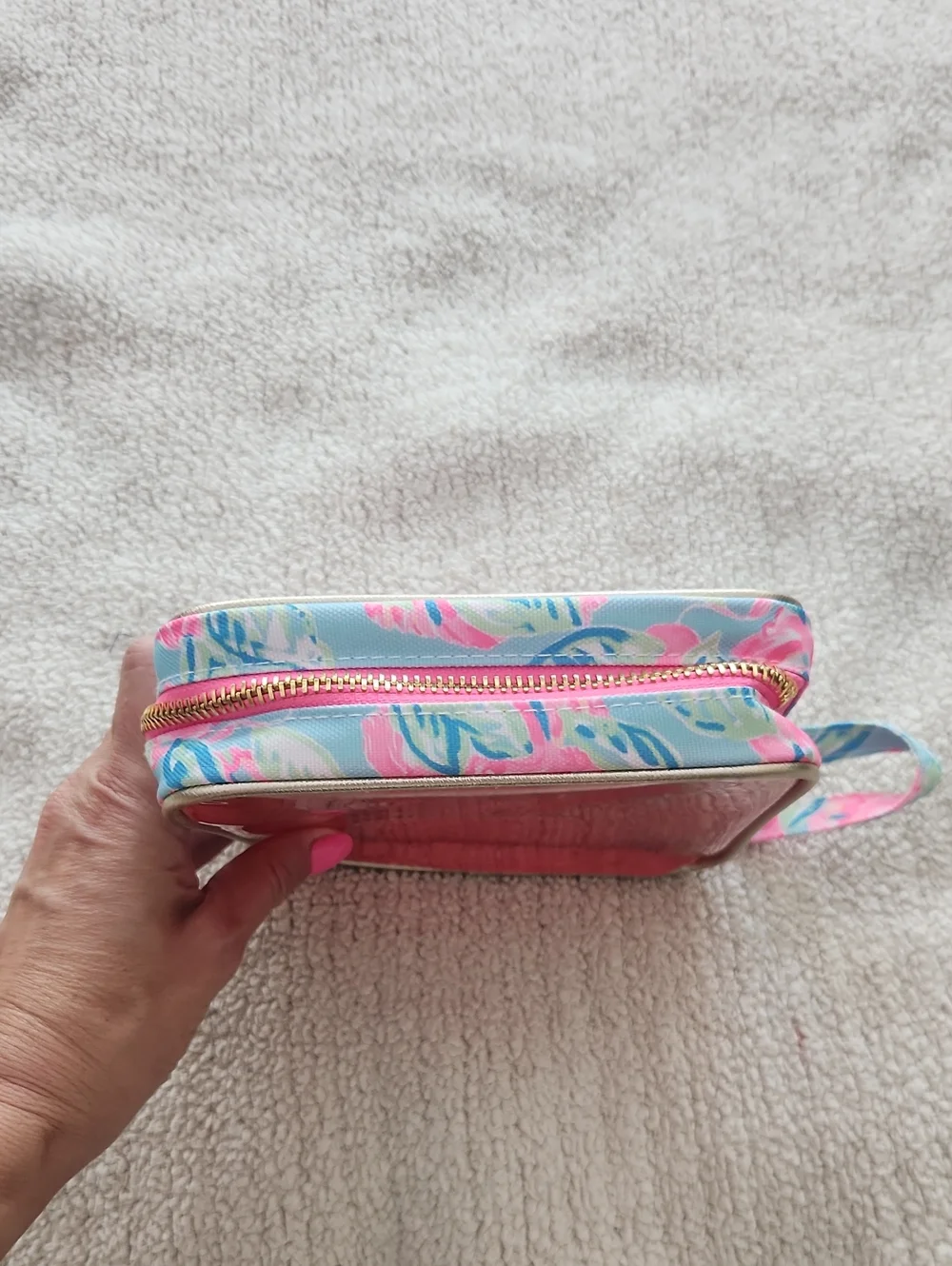 Lilly Pulitzer travel cosmetic case Totally Blossom Clear Front